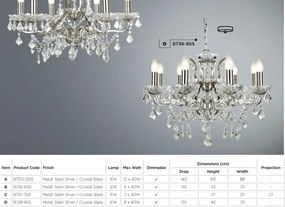 Candelabru stil clasic cu 6 brate Paris argintiu satin 8736-6SS SRT