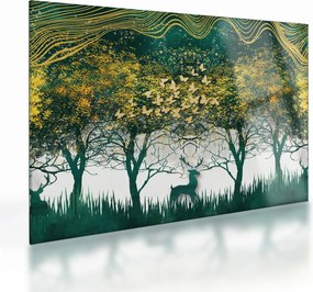 Tablou pe sticlă - Căprioare în pădurea verde (70x50 cm)