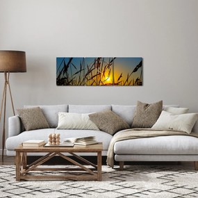 Tablou - Apus de soare pe pajiște (cu ceas) (90x30 cm)