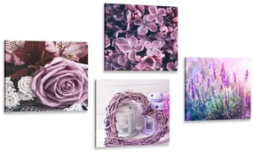 Set tablouri flori violete frumoase cu inimioară