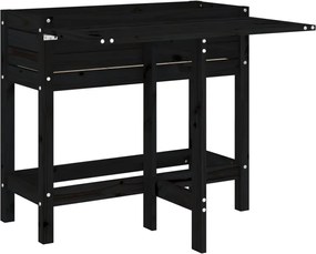 vidaXL Jardinieră de grădină cu blat pliabil negru lemn masiv pin