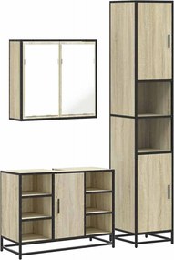 vidaXL Set mobilier de baie, 3 piese, stejar sonoma, lemn prelucrat