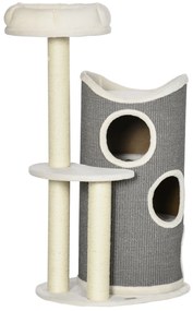 PawHut Arbore de zgâriat cu pat pentru pisici și tonetă pentru pisici, 60 cm x 44,5 cm x 109 cm, Gri + Natural + Alb | Aosom Romania