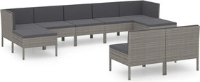 vidaXL Set mobilier de grădină cu perne, 9 piese, gri, poliratan