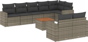 vidaXL Set canapele de grădină, 9 piese, cu perne, gri, poliratan
