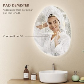 HOMCOM Oglindă de Baie LED cu Comutator Tactil Inteligent și  Intensitate Reglabilă, 80x5x60 cm, Argintiu | Aosom Romania
