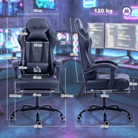 HOMCOM Scaun de gaming ergonomic, fotoliu gamer cu suport lombar masaj, spătar înclinat, înălțime reglabilă, negru | Aosom Romania