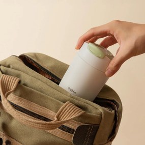 Ceasca termica Outin Travel Tumbler, 350 ml, Mentine cald 6 ore, Rece 12 ore, Otel inoxidabil 316L, Pereti dubli, Izolatie sub vid, Alb nisipos