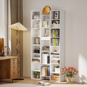 HOMCOM Bibliotecă Modernă din Lemn, Înălțime 181 cm, cu 21 Compartimente și 10 Rafturi Reglabile, Alb | Aosom Romania