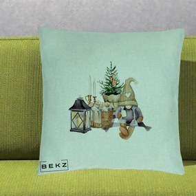 Perna Decorativa Gnom Scandinav cu Felinar, 40x40 cm, Verde Menta, Husa Detasabila, Perna Inclusa, BEKZ®