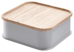 Cutie depozitare cu capac din lemn paulownia iDesign Eco, 21,3 x 21,3 cm, gri
