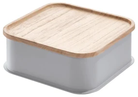 Cutie depozitare cu capac din lemn paulownia iDesign Eco, 21,3 x 21,3 cm, gri