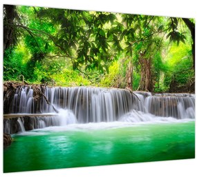 Tablou pe sticlă - cascada din Kanchanaburi, Thailanda (70x50 cm)