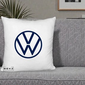 Perna Personalizata cu emblema Volkswagen, 40x40 cm, Alb Pufos, Husa Detasabila, Perna Inclusa, BEKZ®