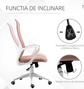 Vinsetto Scaun de birou ergonomic și căptușit, cu înălțime ajustabilă și balans, 62x56x110-119,5 cm, roz | Aosom Romania