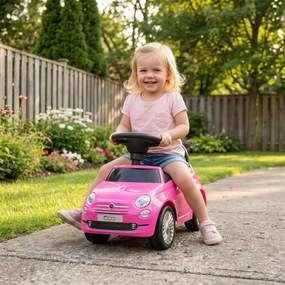 AIYAPLAY Mașinuță de Împins pentru Copii 12-36 Luni, Licență Fiat, cu Muzică, Claxon și Spațiu Depozitare, Roz | Aosom Romania