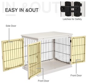 PawHut Casuta pentru Caini de Interior, Canisa pentru Animale din Lemn si Metal cu Usa Dubla, 58,5 x 81 x 66 cm, Alba | Aosom Romania