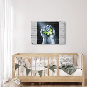 Tablou - Fluture verde în perete (90x60 cm)