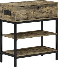 HOMCOM Măsuță de Cafea cu 2 Prize și 2 Porturi USB, Sertar și 2 Rafturi Deschise, 60x30x66,5 cm, Maro | Aosom Romania