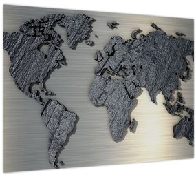 Tablou pe sticlă - Harta lumii în textura de piatră (70x50 cm)