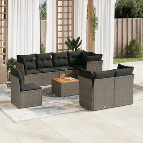 vidaXL Set canapele de grădină, 9 piese, cu perne, gri, poliratan
