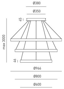 Lustra LED circulara cu 3 inele 96/80/60cm CRISEIDE, alb, negru sau auriu