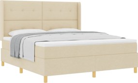 vidaXL Pat cu arcuri cu saltea cu headboard Crem 180 x 200 cm țesătură