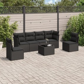 3217375 vidaXL Set canapele de grădină cu perne, 7 piese, negru, poliratan