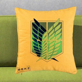 Perna Personalizata Attack on Titan Wings of Freedom, 40x40 cm, Galben, Husa Detasabila, Perna Inclusa, BEKZ®