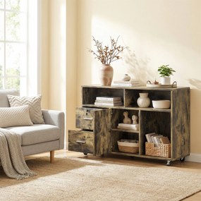 HOMCOM Dulap pentru Imprimantă pe Roți cu 2 Sertare, Încuietoare cu Cheie, 3 Rafturi și Dulap, pentru Documente de Birou și Studiu, 100x35x65 cm, Maro Rustic | Aosom Romania