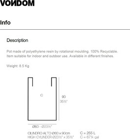 Ghiveci plante design decorativ modern exterior / interior CYLINDER POT 60x90cm