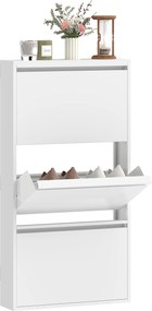 HOMCOM Dulap pantofi metalic cu 3 compartimente rabatabile, dulap îngust, montare pe perete, pentru 6 perechi, Alb | Aosom Romania