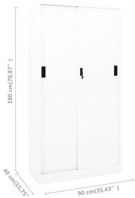 Dulap de birou cu usa glisanta, alb, 90x40x180 cm, otel Alb, 1, Alb