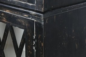 Vitrina, neagra, din lemn masiv, cu aspect vintage, Manor