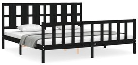 3192255 vidaXL Cadru pat cu tăblie 200x200 cm, negru, lemn masiv