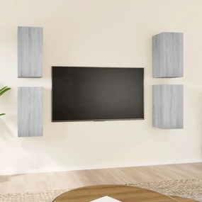 Comode TV, 4 buc., gri sonoma, 30,5x30x60 cm, lemn prelucrat 4, sonoma gri, 30.5 x 30 x 60 cm