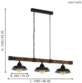 Eglo 44086 - Candelabru OLDBURY pe lanț, 3xE27/60W/230V