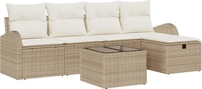 vidaXL Set de canapele pentru grădină cu pernă 6 pcs Bej Rattan poli