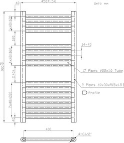 Novaservis - Radiator de baie tip scară 365W/230V 90x45 cm alb drept