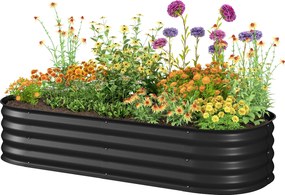 Outsunny Jardinieră înălțată parcelă pătrată pentru grădină din oțel modulabilă pentru legume, plante, flori, dim. 150 x 62 x 30 cm, negru | Aosom Romania