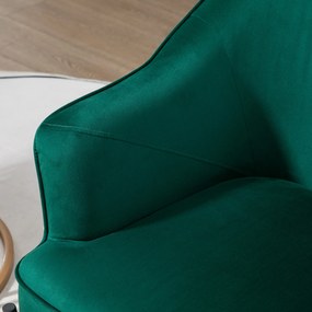 Fotoliu dormitor din material textil cu efect catifea cu picioare din otel auriu, 62x69x75 cm, verde HOMCOM | Aosom RO