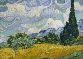 Tablou pe sticlă - Vincent van Gogh, Wheat Field with Cypresses, reproducere (70x50 cm)