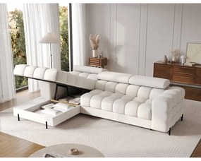 Colțar crem extensibil/cu spațiu de depozitare cu tapițerie din țesătură bouclé (cu colț pe partea stângă/cu șezlong) Felro – ELTAP