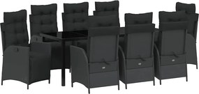 vidaXL Set de masă pentru grădină cu pernă 9 pcs Negru poliratan