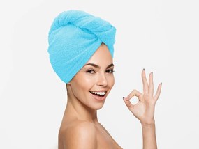 Prosop turban turcoaz cu uscare rapida, 100% bumbac