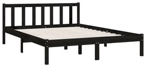 Cadru de pat, negru, 140x190 cm, lemn de pin masiv Negru, 140 x 190 cm