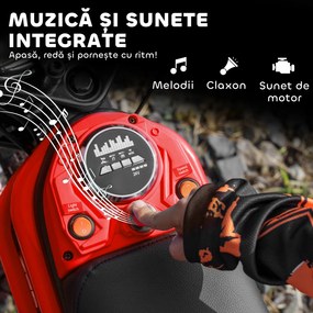 HOMCOM Motocicletă Electrică pentru Copii cu Accelerație Manuală și 2 Viteze, 119x64x76,5 cm, Roșu | Aosom Romania