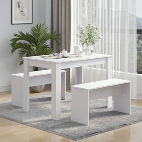 HOMCOM Set Mobilier Bucătărie Modern, Masă Albă cu 2 Bănci, Design Compact, Ideal pentru Spații Mici, Alb | Aosom Romania