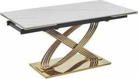 Masa extensibila HERMES II, alb cu efect de marmura/auriu, ceramica/me