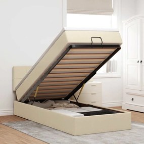 vidaXL Pat otoman cu saltea crem 90x200 cm stofa